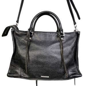 Rebecca Minkoff Regan Satchel Tote Bag Purse Black Genuine Pebbled Leather